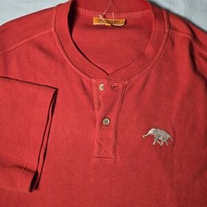 BritishIndia Adventure Shirt Orange Waffle Knit Henley Elephant‎ Logo Cotton XXL